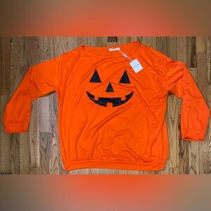 Haute Halloween Long Sleeve Top 3X Pumpkin Jack-O-Lantern Face Plus Size Shirt